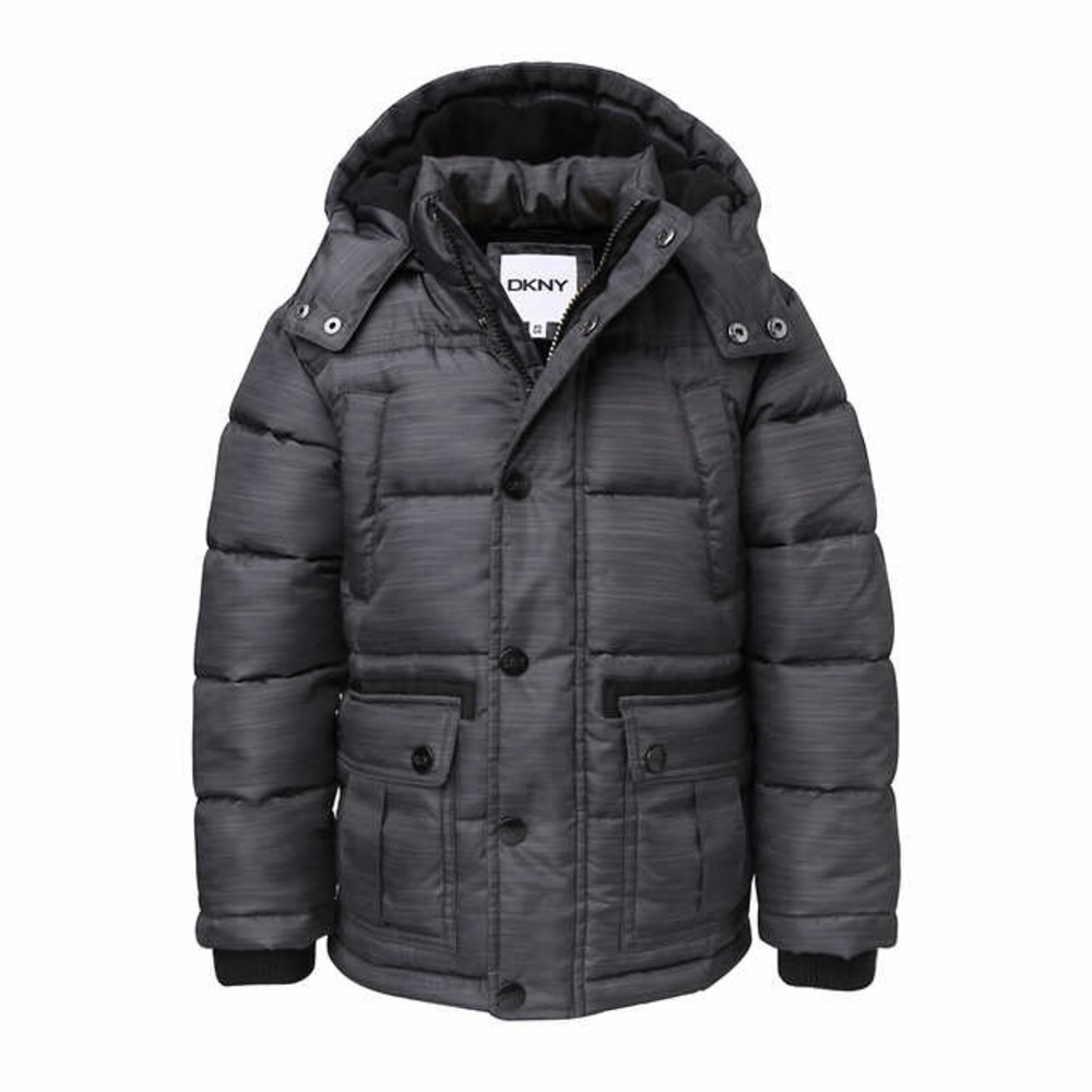 NWT!! DKNY Gray Hooded Parka Puffer Boys Size  XS(5/6)